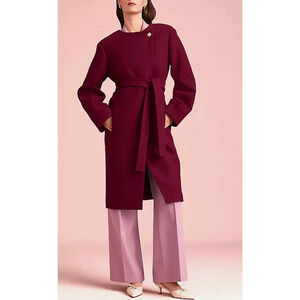 NEW ANN TAYLOR RICH MULBERRY TIE WAIST BALLOON SLEEVE WOOL BLEND COAT SZ XL